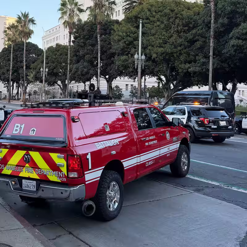 Man Drives Car Onto Sidewalk Outside L.A. City Hall, Barricading Himself Inside